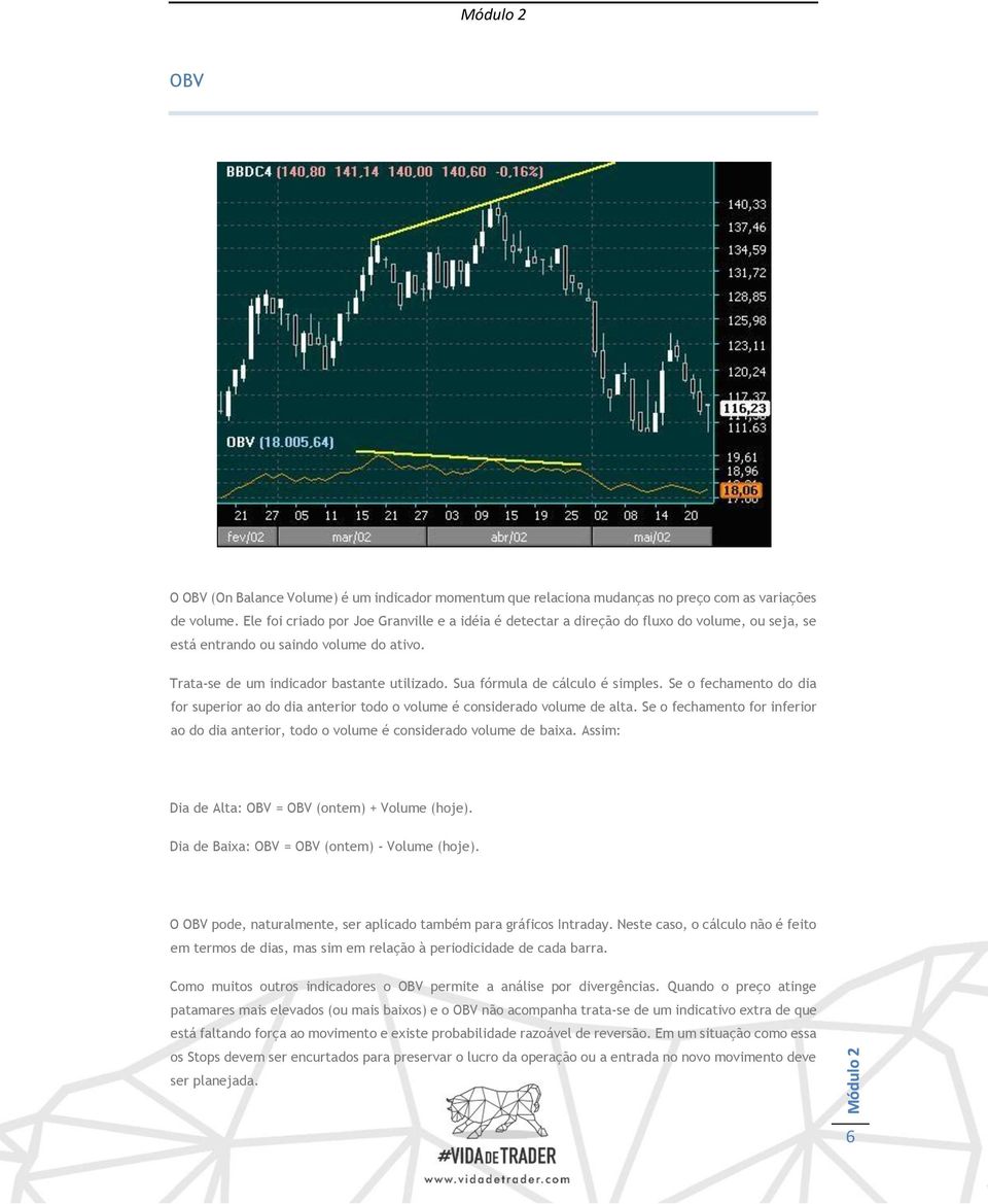 Sua fórmula de cálculo é simples. Se o fechamento do dia for superior ao do dia anterior todo o volume é considerado volume de alta.