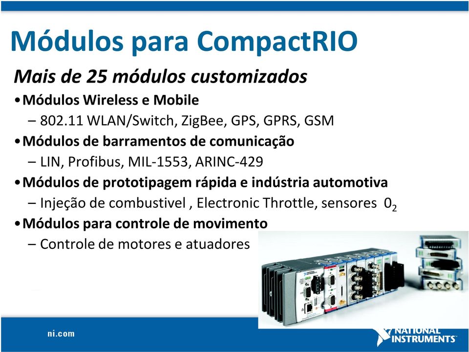 MIL-1553, ARINC-429 Módulos de prototipagem rápida e indústria automotiva Injeçãode