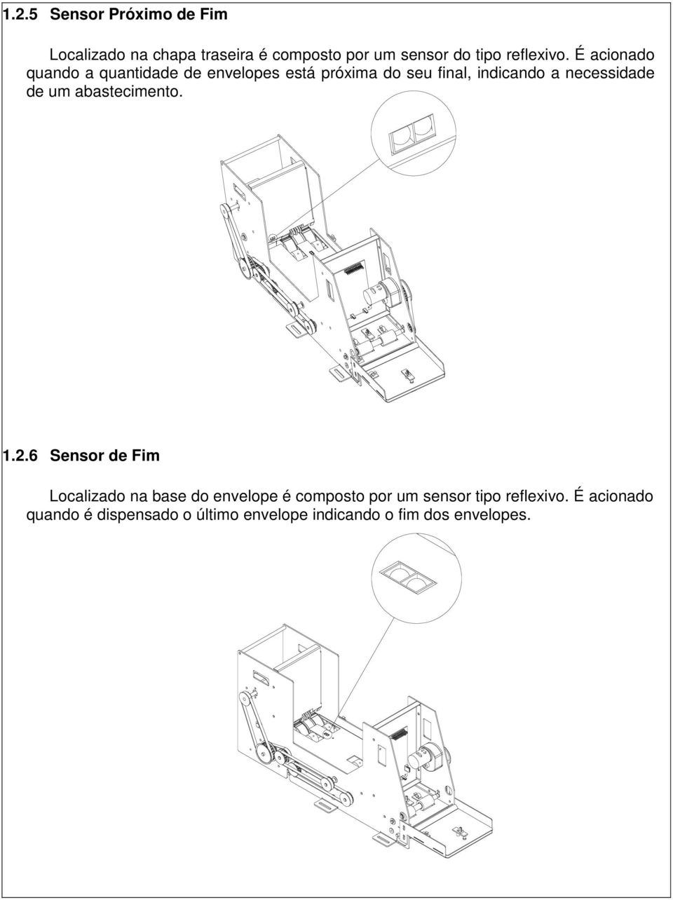 É acionado quando a quantidade de envelopes está próxima do seu final, indicando a necessidade