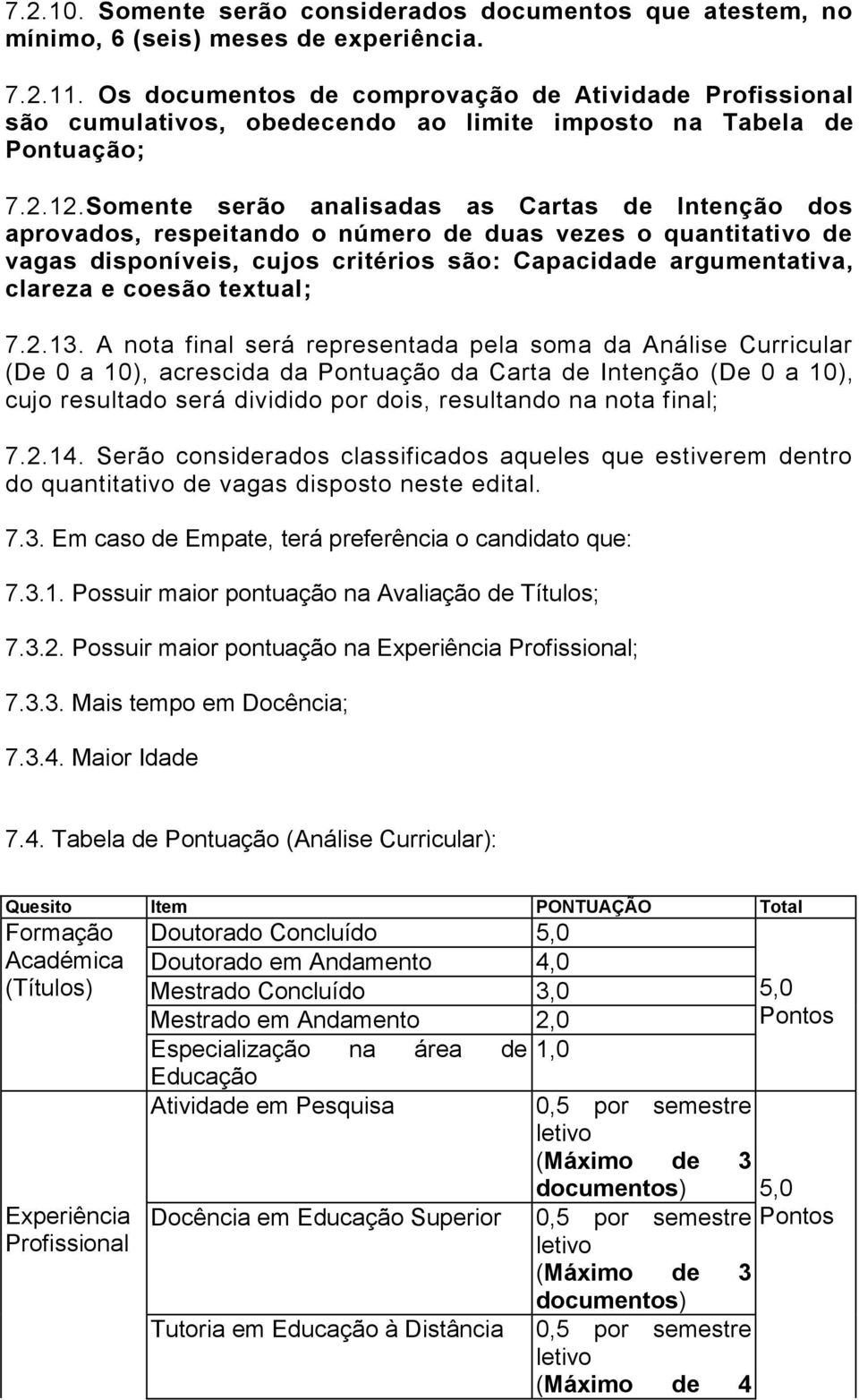 Somente serão analisadas as Cartas de Intenção dos aprovados, respeitando o número de duas vezes o quantitativo de vagas disponíveis, cujos critérios são: Capacidade argumentativa, clareza e coesão