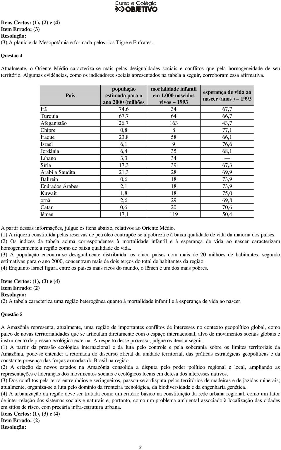 Algumas evidências, como os indicadores sociais apresentados na tabela a seguir, corroboram essa afirmativa. País população estimada para o ano 2000 (milhões mortalidade infantil em 1.