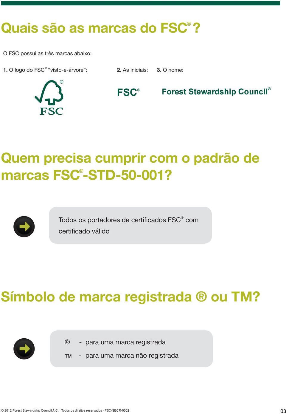 O nome: FSC Forest Stewardship Council Quem precisa cumprir com o padrão de marcas FSC