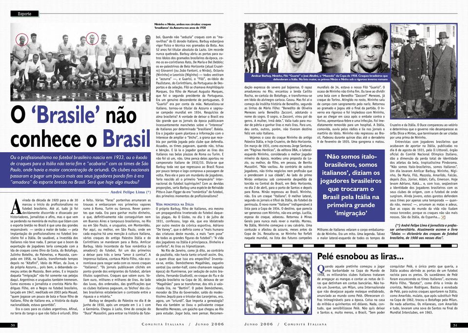 A virada da década de 1920 para a de 30 marcou o início do profissionalismo no futebol brasileiro.