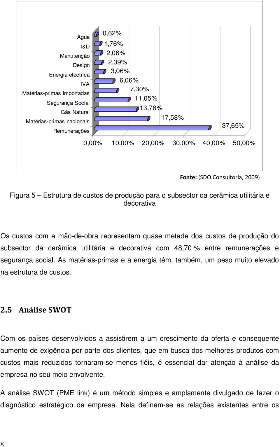 mão-de-obra representam quase metade dos custos de produção do subsector da cerâmica utilitária e decorativa com 48,70 % entre remunerações e segurança social.