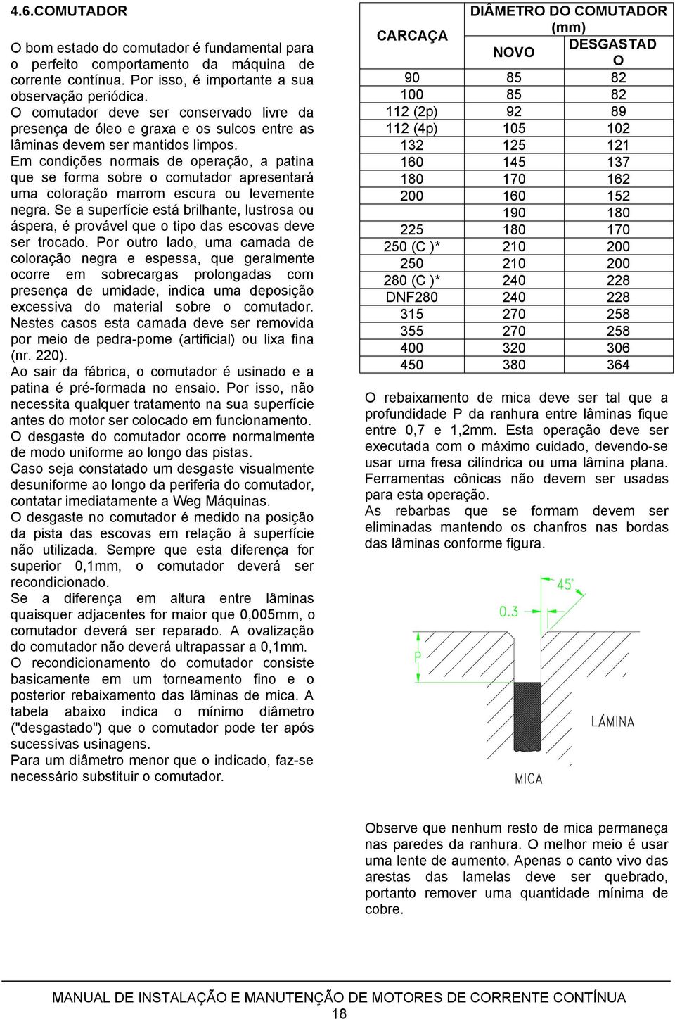 Em condições normais de operação, a patina que se forma sobre o comutador apresentará uma coloração marrom escura ou levemente negra.