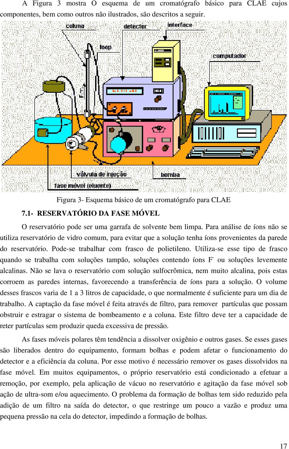 Para análise de íons não se utiliza reservatório de vidro comum, para evitar que a solução tenha íons provenientes da parede do reservatório. Pode-se trabalhar com frasco de polietileno.