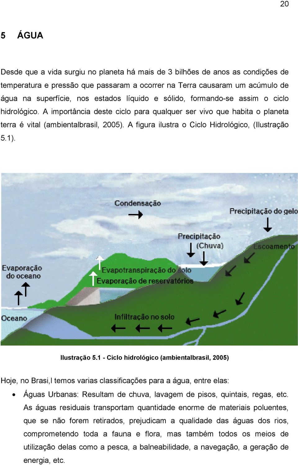 A figura ilustra o Ciclo Hidrológico, (Ilustração 5.1). Ilustração 5.