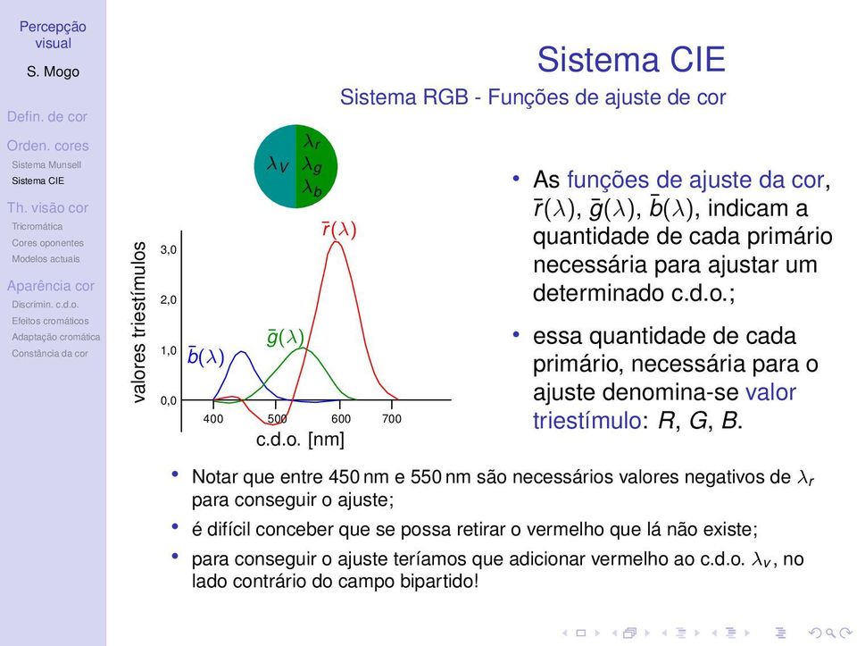 d.o.; essa quantidade de cada primário, necessária para o ajuste denomina-se valor triestímulo: R, G, B.