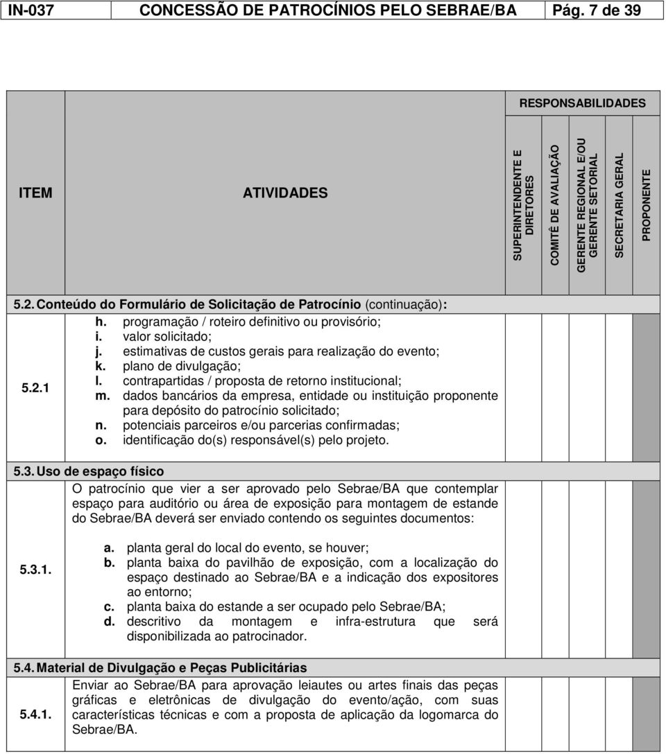 Conteúdo do Formulário de Solicitação de Patrocínio (continuação): h. programação / roteiro definitivo ou provisório; i. valor solicitado; j. estimativas de custos gerais para realização do evento; k.