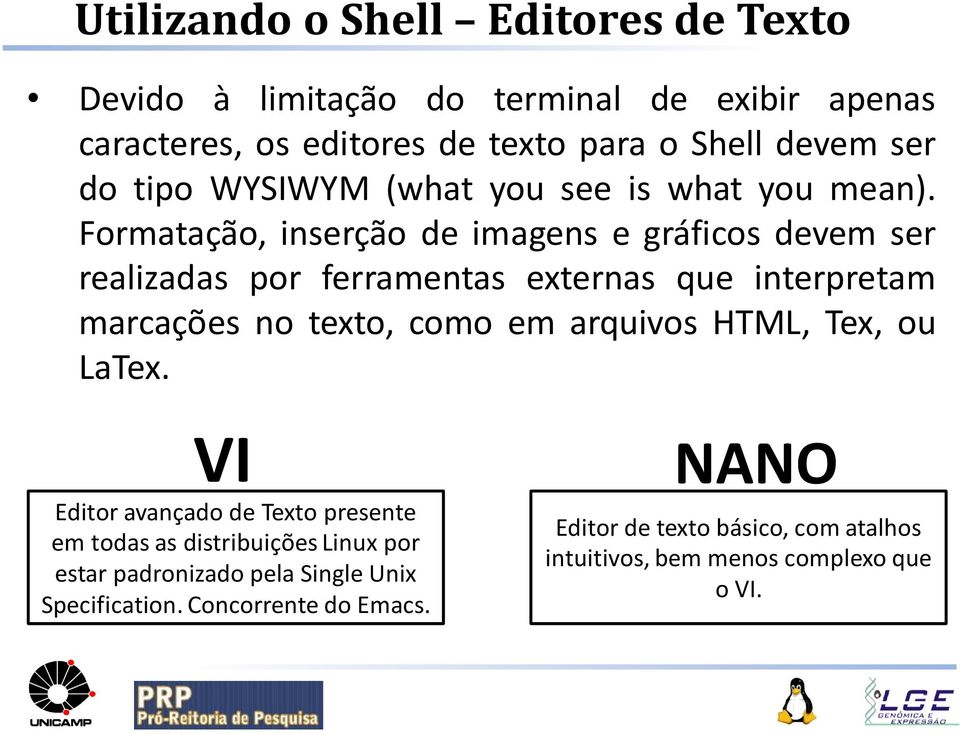 Formatação, inserção de imagens e gráficos devem ser realizadas por ferramentas externas que interpretam marcações no texto, como em arquivos