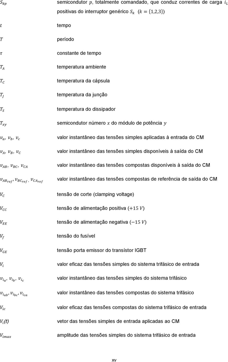 saída do CM,, valor instantâneo das tensões compostas disponíveis à saída do CM valor instantâneo das tensões compostas de referência de saída do CM tensão de corte (clamping voltage) tensão de