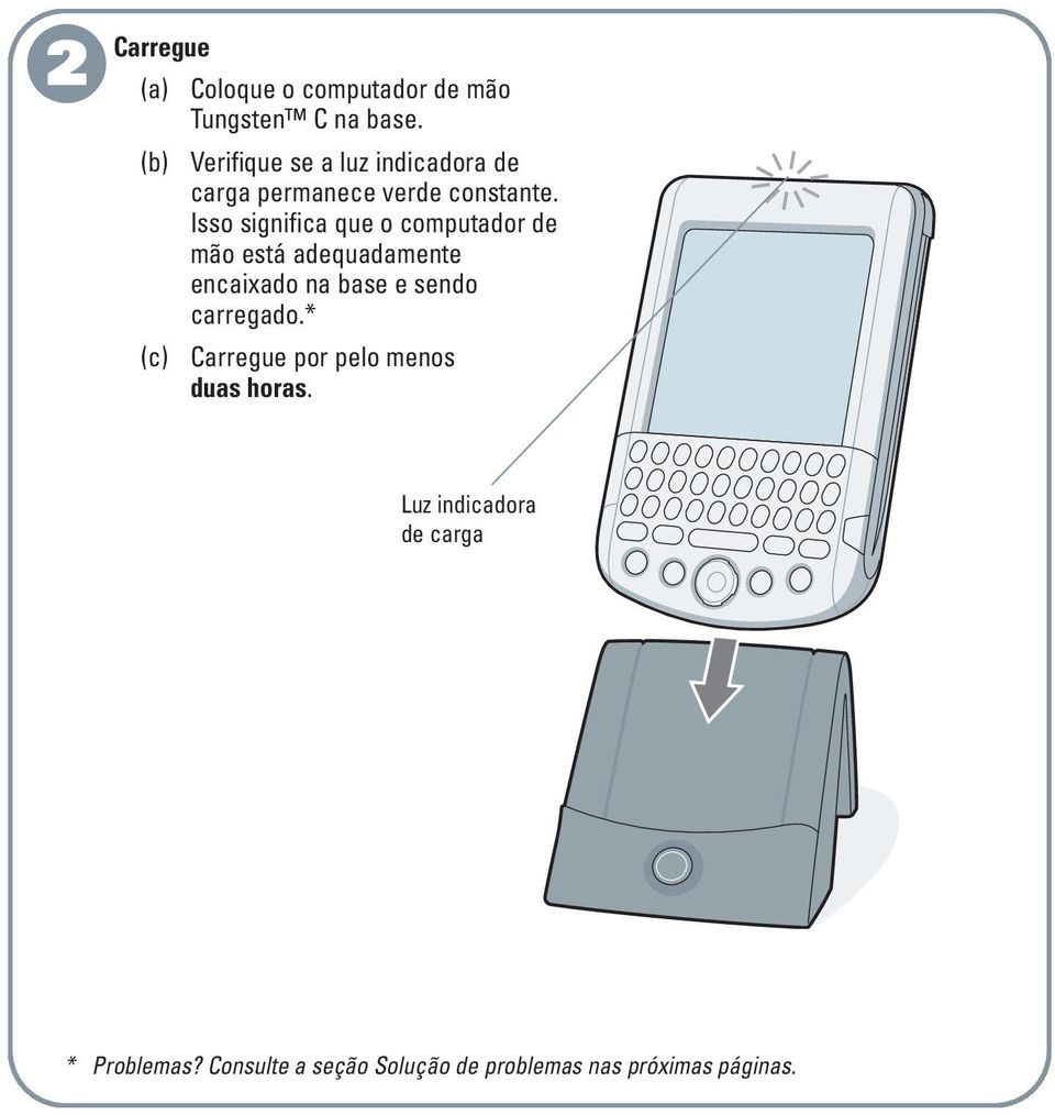 Isso significa que o computador de mão está adequadamente encaixado na base e sendo