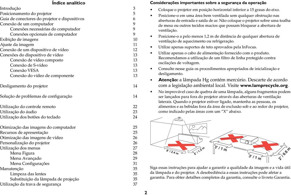 Conexão do vídeo de componente 13 Desligamento do projetor 14 Solução de problemas de configuração 14 Utilização do controle remoto 22 Utilização do áudio 23 Utilização dos botões do teclado 24