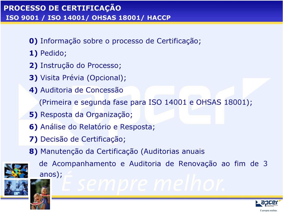 fase para ISO 14001 e OHSAS 18001); 5) Resposta da Organização; 6) Análise do Relatório e Resposta; 7) Decisão de