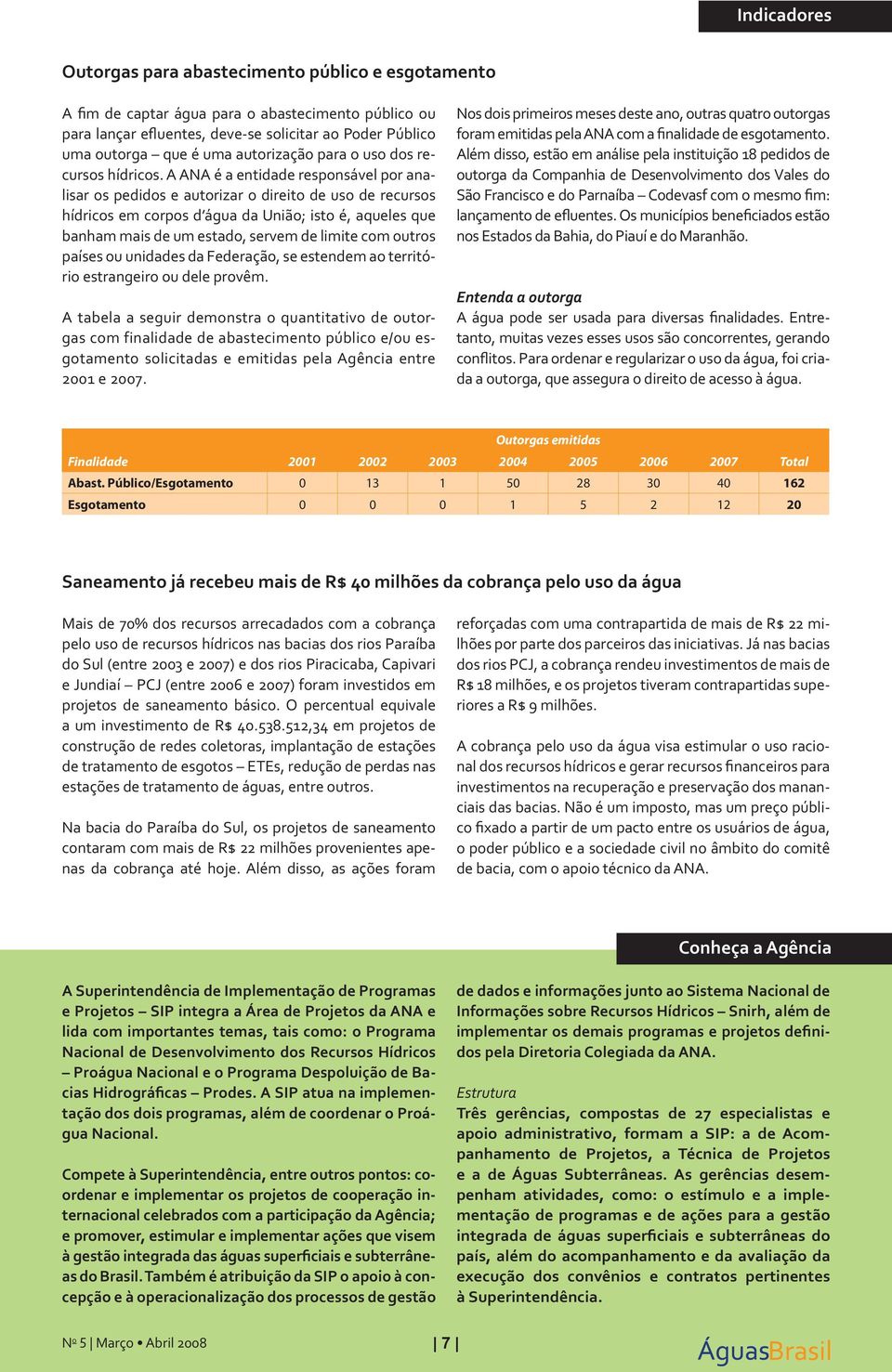 A ANA é a entidade responsável por analisar os pedidos e autorizar o direito de uso de recursos hídricos em corpos d água da União; isto é, aqueles que banham mais de um estado, servem de limite com