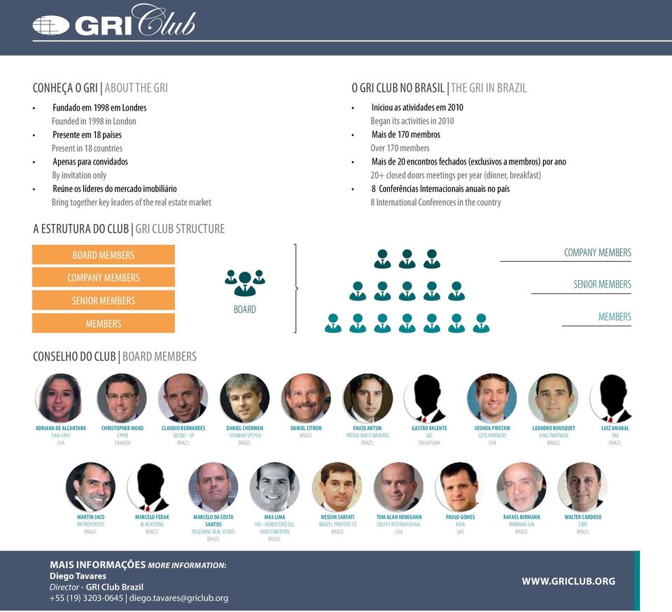 de 20 encontros fechados (exclusivos a membros) por ano 20+ closed doors meetings per year (dinner, breakfast) 8 Conferências Internacionais anuais no país 8 International Conferences in the country