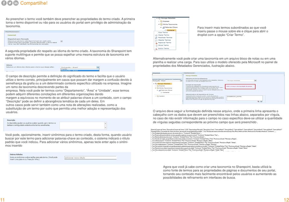 A taxonomia do Sharepoint tem suporte multilíngue e permite que se possa espelhar uma mesma estrutura de taxonomia em vários idiomas.