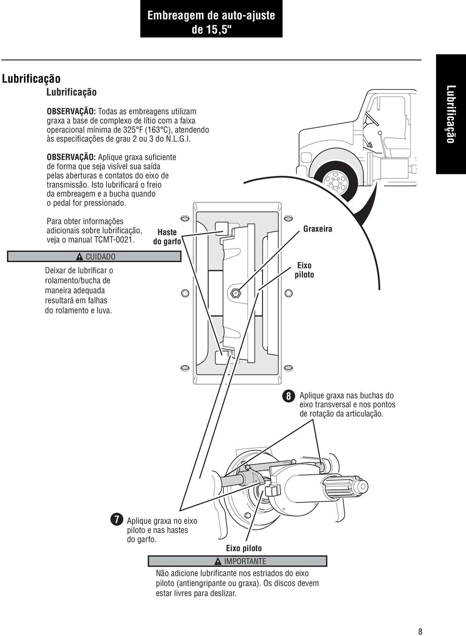 Isto lubrificará o freio da embreagem e a bucha quando o pedal for pressionado. Para obter informações adicionais sobre lubrificação, veja o manual TCMT-00.