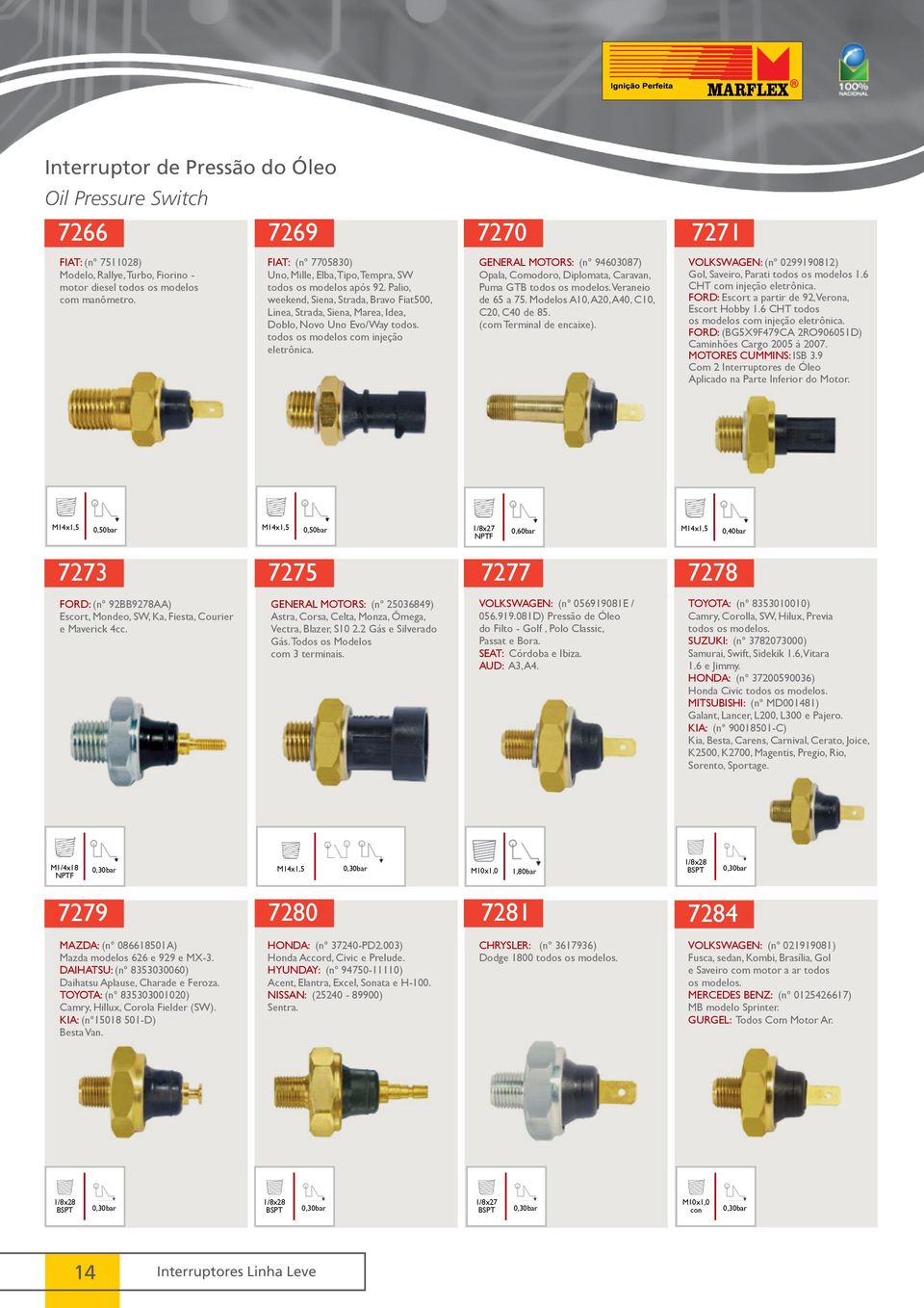 todos os modelos com injeção eletrônica. GENERAL MOTORS: (nº 94603087) Opala, Comodoro, Diplomata, Caravan, Puma GTB todos os modelos. Veraneio de 65 a 75. Modelos A10, A20, A40, C10, C20, C40 de 85.