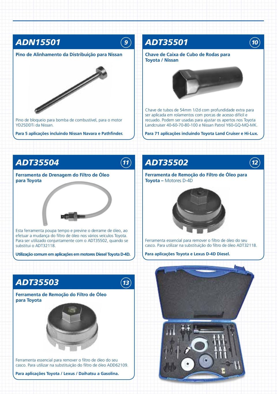 Podem ser usadas para ajustar os apertos nos Toyota Landcruiser 40-60-70-80-100 e Nissan Patrol Y60-GQ-MQ-MK. Para 71 aplicações incluindo Toyota Land Cruiser e Hi-Lux.