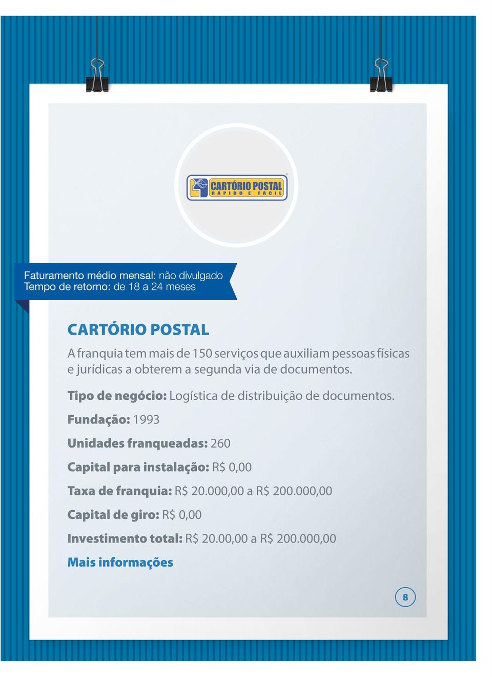 Tipo de negócio: Logística de distribuição de documentos.