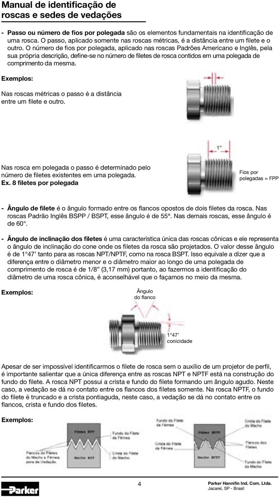 Exemplos: Nas roscas métricas o passo é a distância entre um filete e outro. 1 Nas rosca em polegada o passo é determinado pelo número de filetes existentes em uma polegada. Ex.