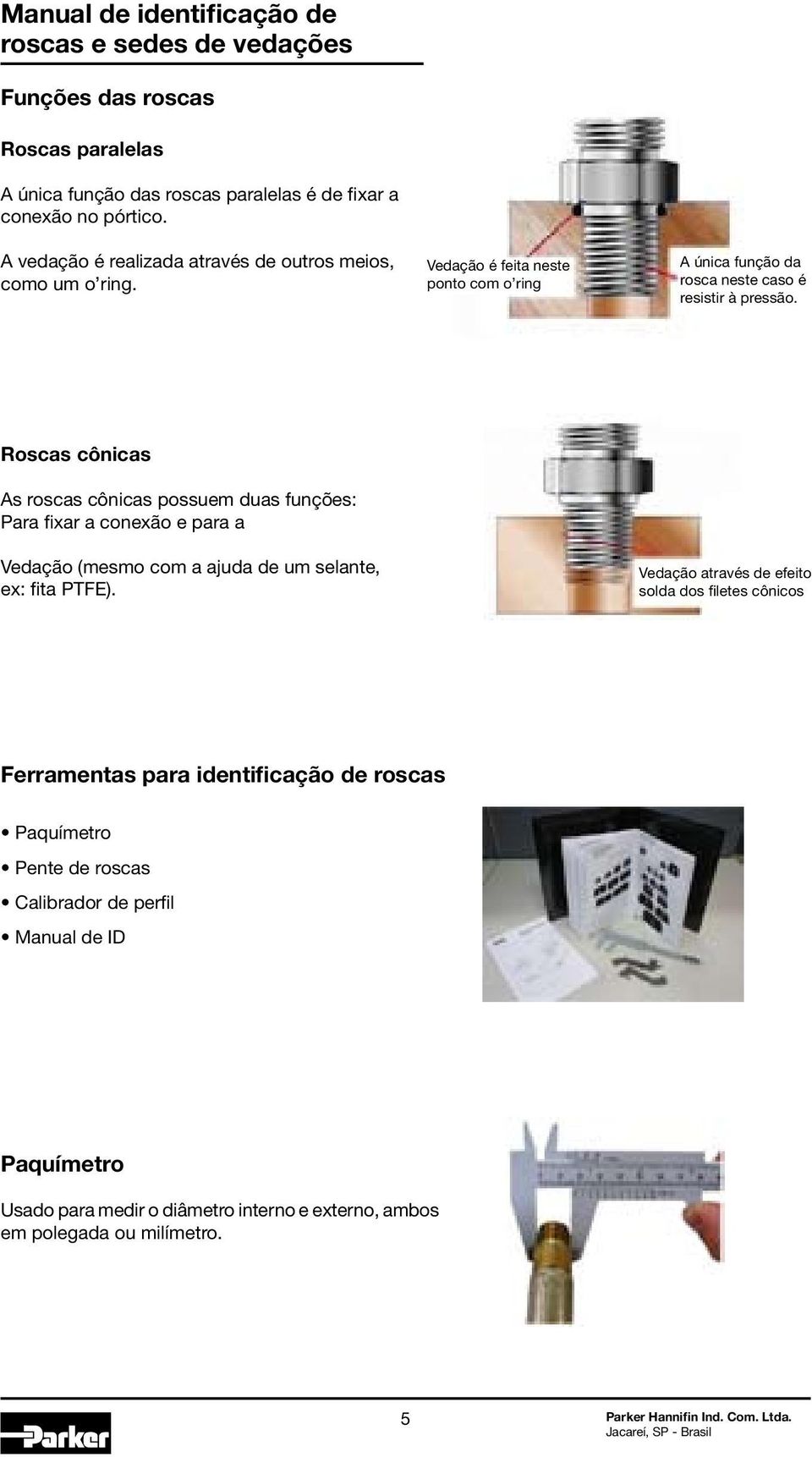 Roscas cônicas As roscas cônicas possuem duas funções: Para fixar a conexão e para a Vedação (mesmo com a ajuda de um selante, ex: fita PTFE).