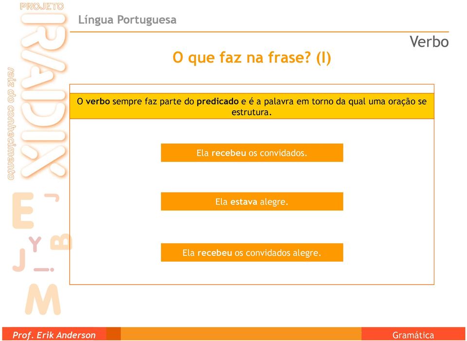 palavra em torno da qual uma oração se estrutura.