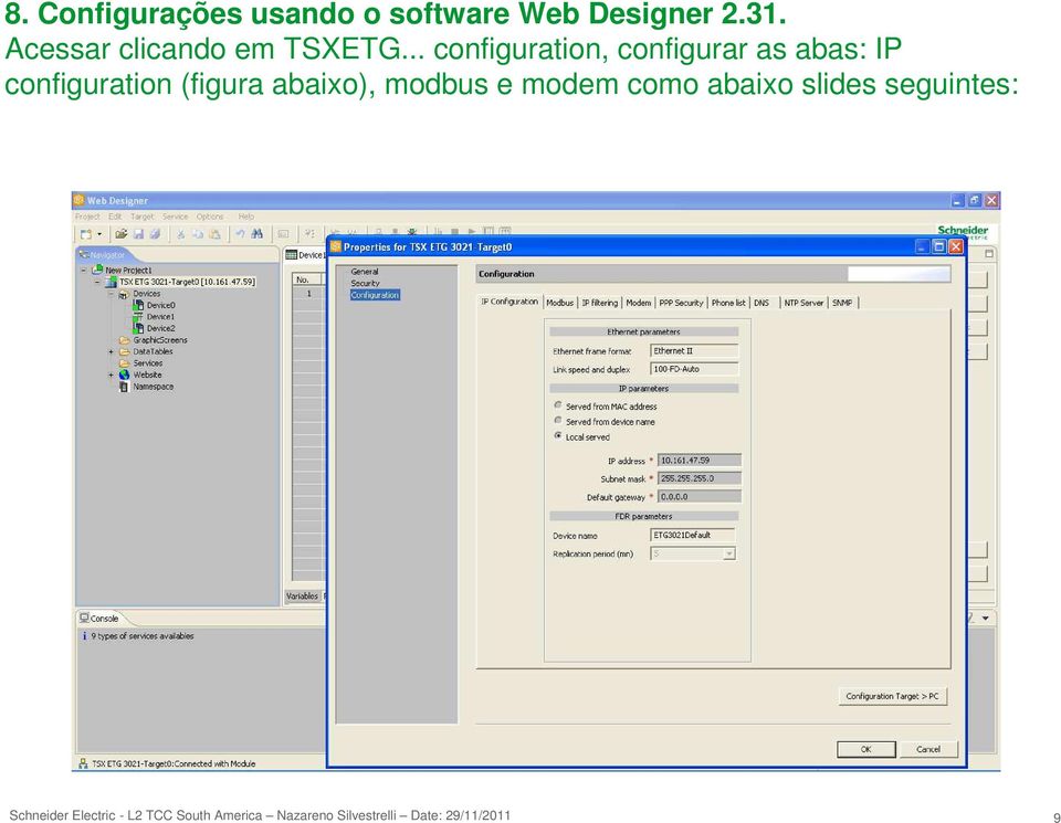 .. configuration, configurar as abas: IP