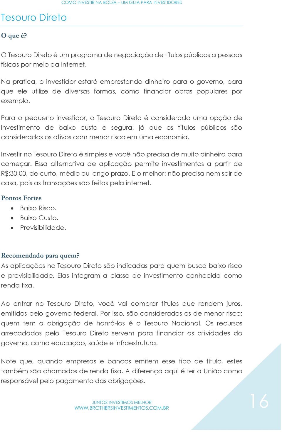 Para o pequeno investidor, o Tesouro Direto é considerado uma opção de investimento de baixo custo e segura, já que os títulos públicos são considerados os ativos com menor risco em uma economia.