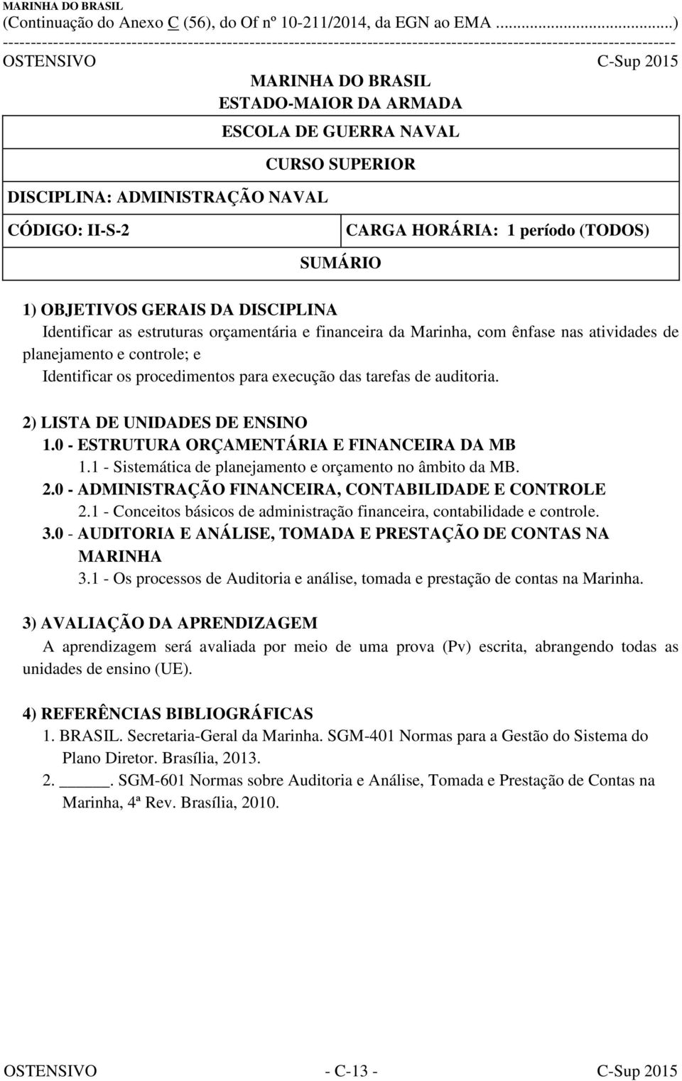 2) LISTA DE UNIDADES DE ENSINO 1.0 - ESTRUTURA ORÇAMENTÁRIA E FINANCEIRA DA MB 1.1 - Sistemática de planejamento e orçamento no âmbito da MB. 2.