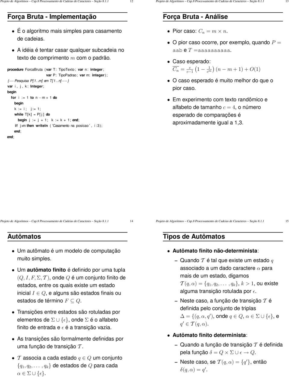 .n] } var i, j, k : Intgr; for i := to n m + do k := i ; j := ; whil T[k] = P[ j ] do j := j + ; var P: TipoPadrao; var m: intgr ); k := k + ; if j>m thn writln ( Casamnto na posicao, i :); Força