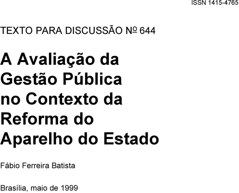 Contexto da Reforma do Aparelho do