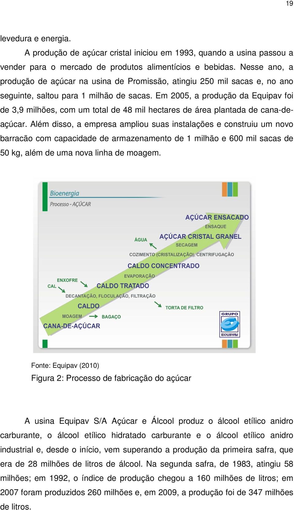 Em 2005, a produção da Equipav foi de 3,9 milhões, com um total de 48 mil hectares de área plantada de cana-deaçúcar.