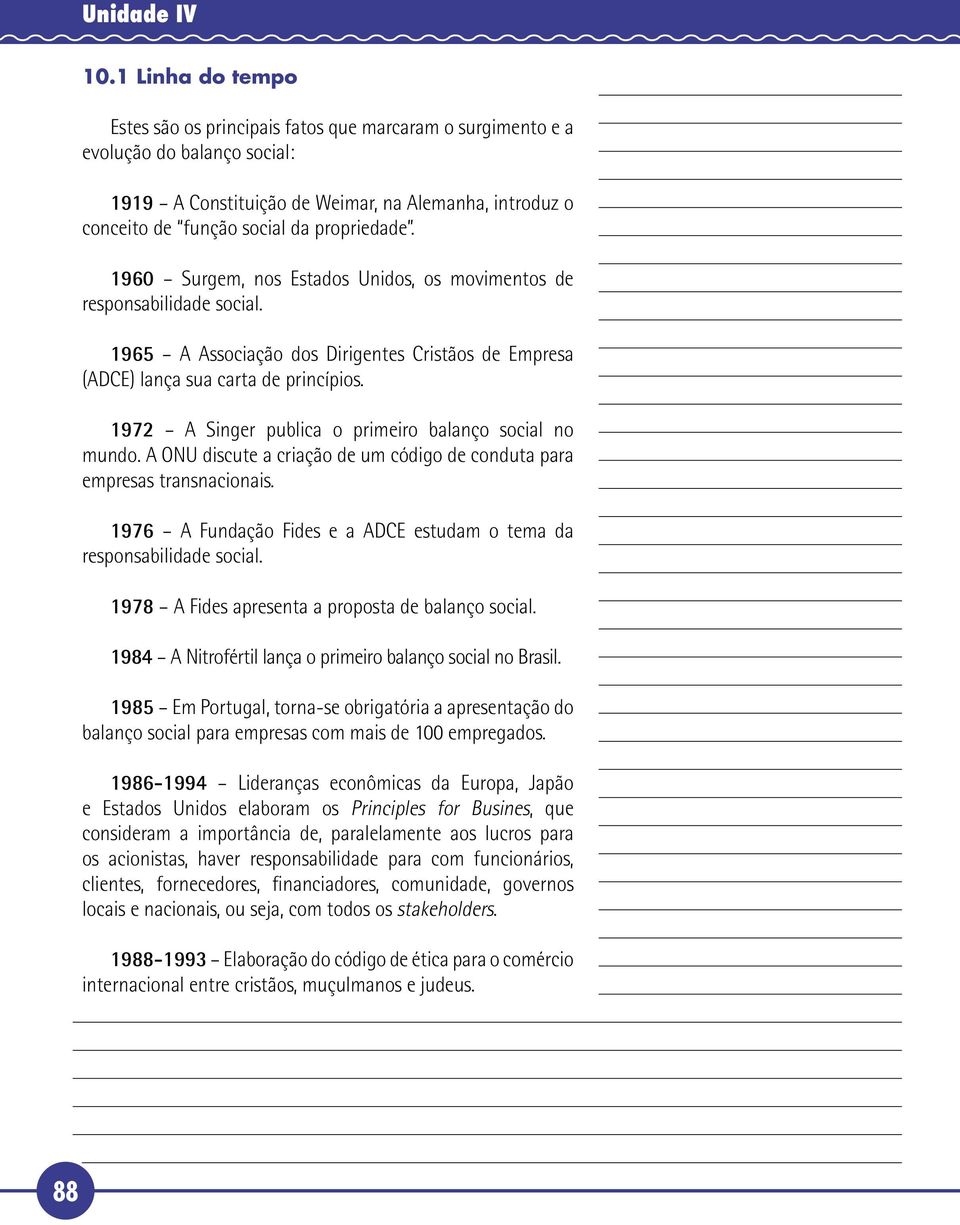 propriedade. 1960 Surgem, nos Estados Unidos, os movimentos de responsabilidade social. 196 A Associação dos Dirigentes Cristãos de Empresa (ADCE) lança sua carta de princípios.