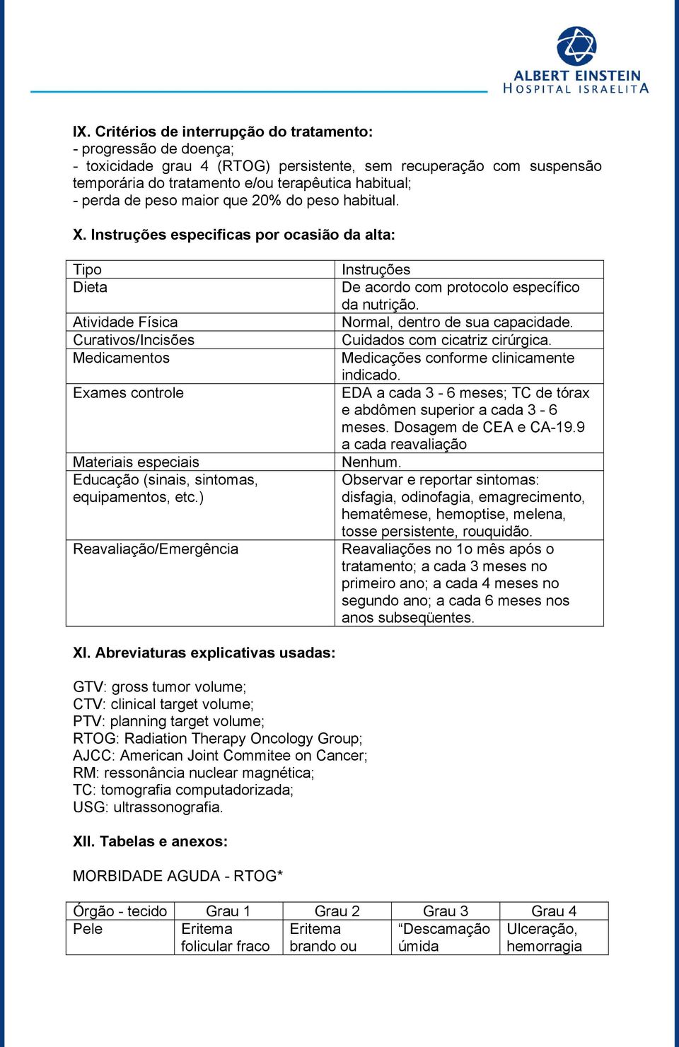 Instruções especificas por ocasião da alta: Tipo Dieta Ativida Física Curativos/Incisões Medicamentos Exames controle Materiais especiais Educação (sinais, sintomas, equipamentos, etc.