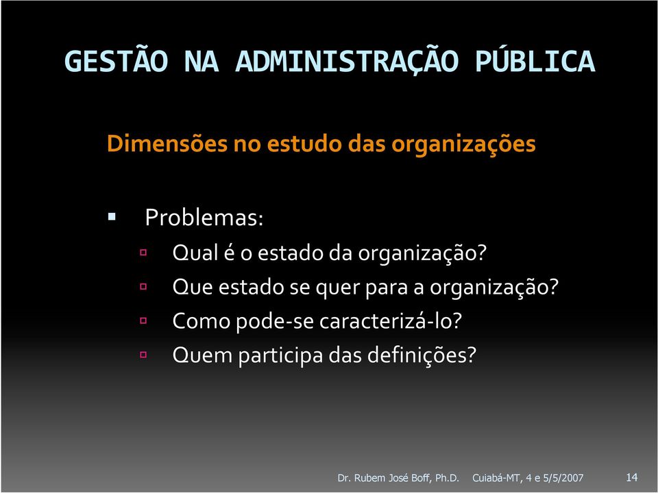 Que estado se quer para a organização?