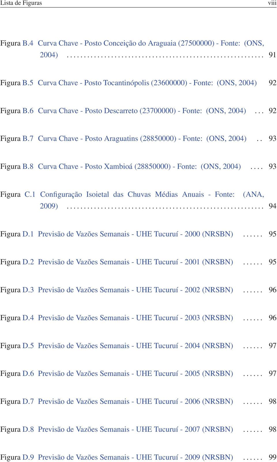 . 93 Figura B.8 Curva Chave - Posto Xambioá (28850000) - Fonte: (ONS, 2004).... 93 Figura C.1 Configuração Isoietal das Chuvas Médias Anuais - Fonte: (ANA, 2009).......................................................... 94 Figura D.