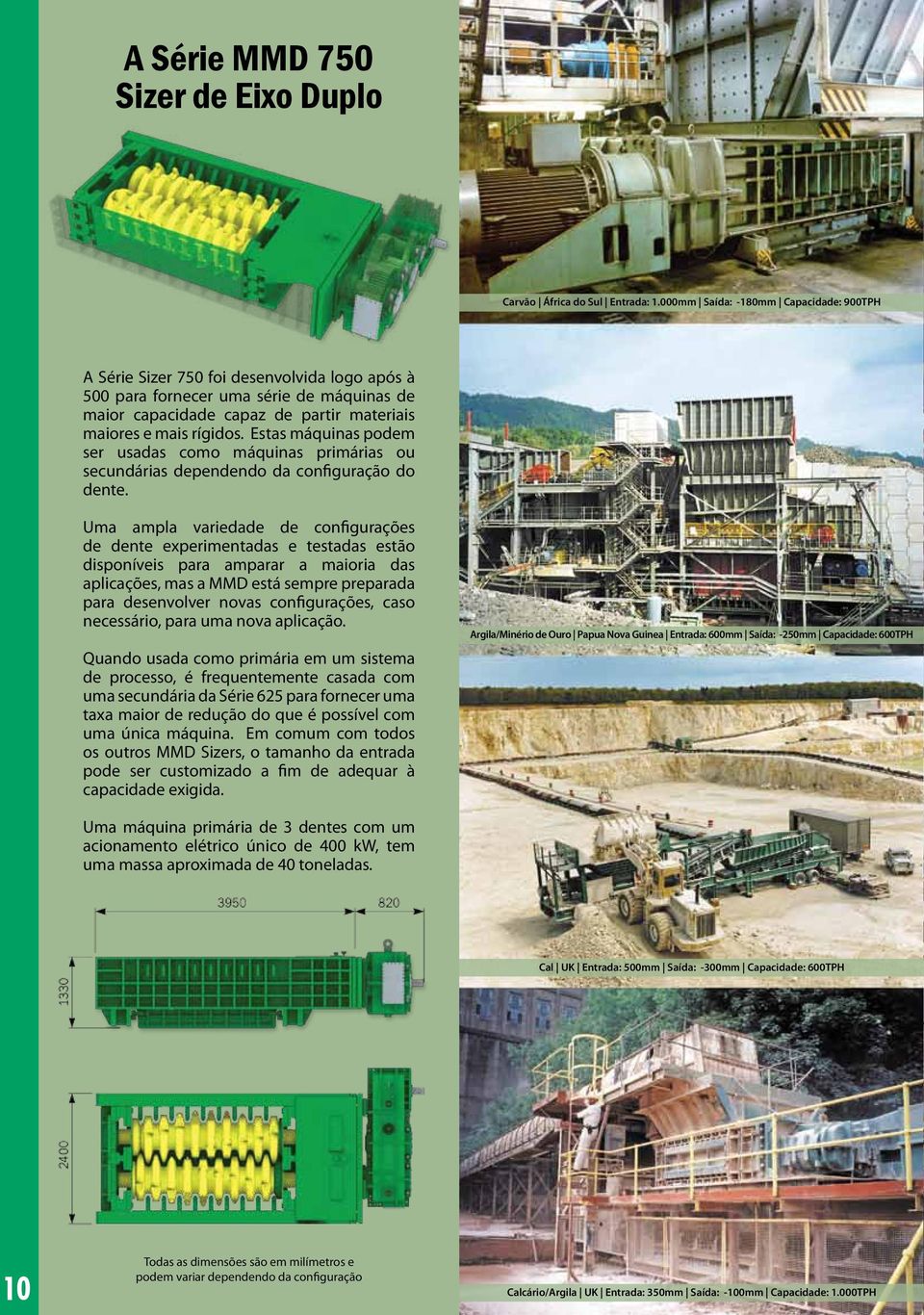 Estas máquinas podem ser usadas como máquinas primárias ou secundárias dependendo da configuração do dente.