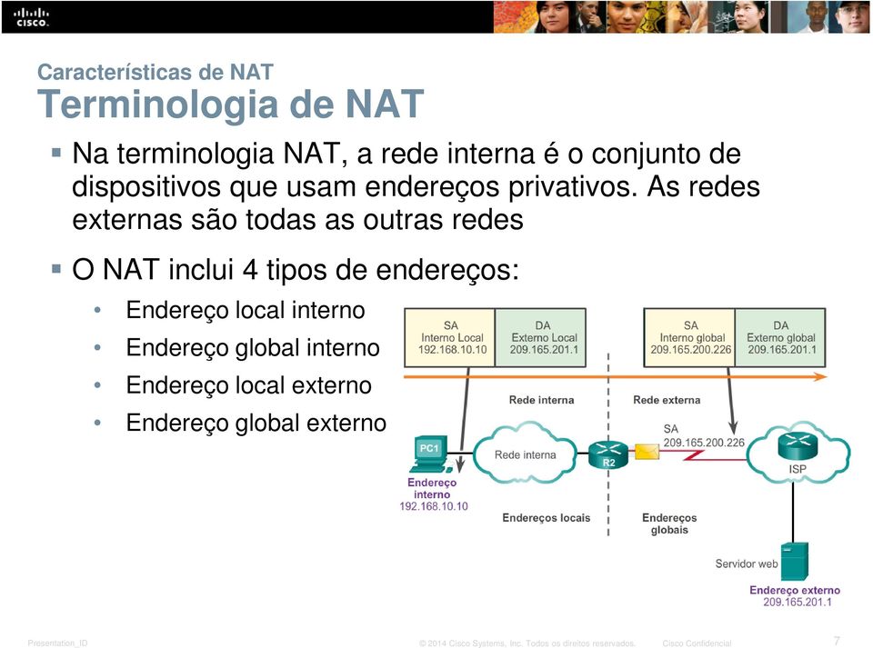 As redes externas são todas as outras redes O NAT inclui 4 tipos de endereços: