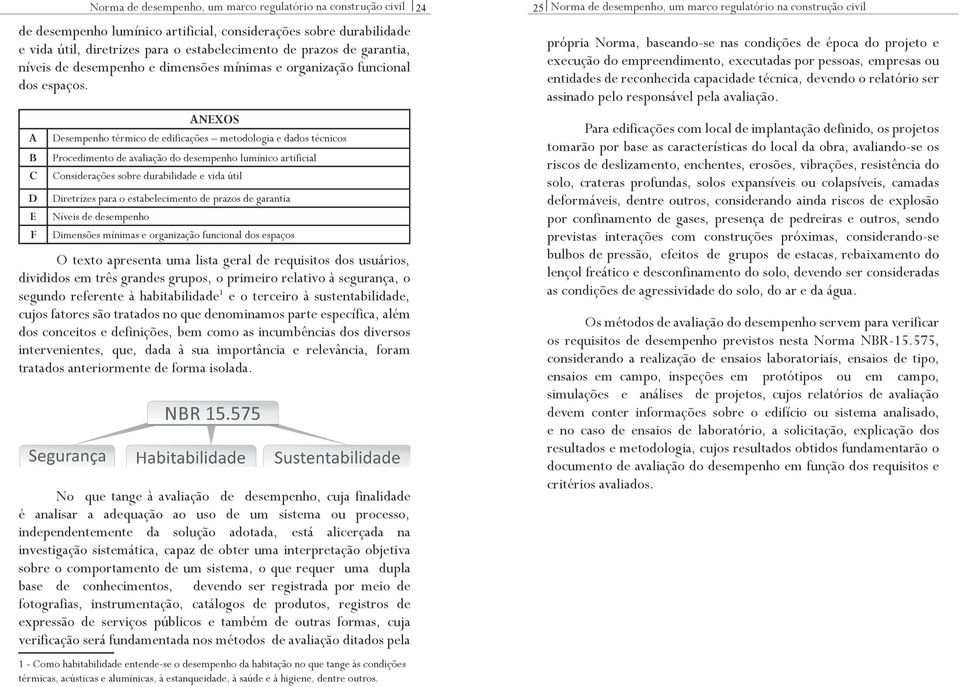 A B C D E F ANEXOS Desempenho térmico de edificações metodologia e dados técnicos Procedimento de avaliação do desempenho lumínico artificial Considerações sobre durabilidade e vida útil Diretrizes