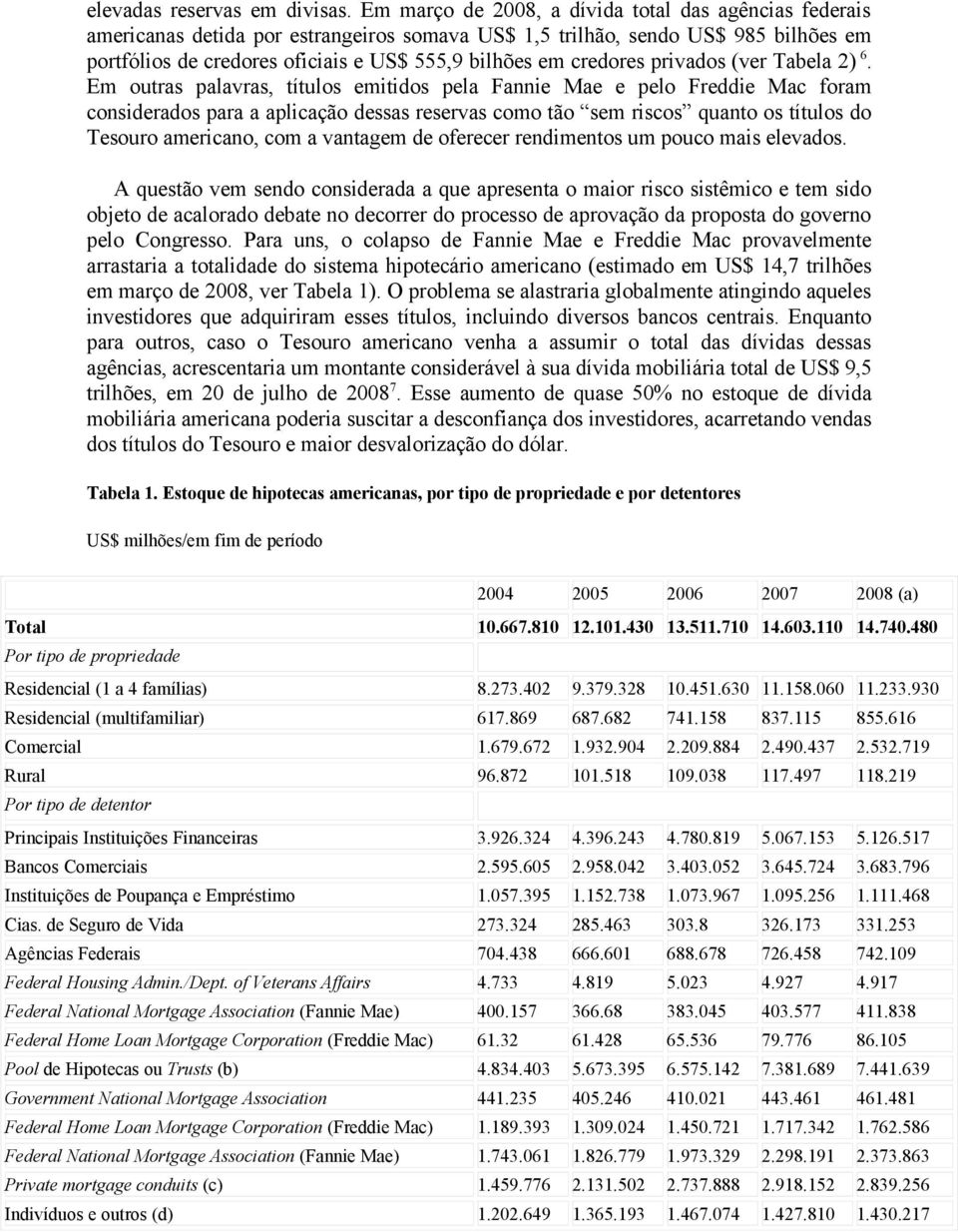 credores privados (ver Tabela 2) 6.