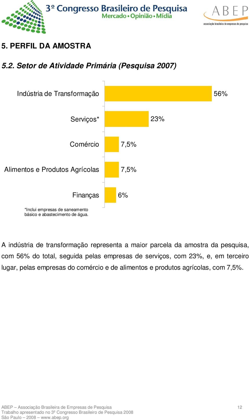 Agrícolas 7,5% Finanças 6% *Inclui empresas de saneamento básico e abastecimento de água.