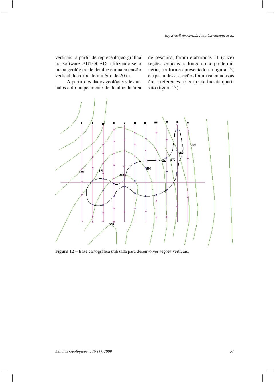 20 m. A partir dos dados geológicos levantados e do mapeamento de detalhe da área de pesquisa, foram elaboradas 11 (onze) seções verticais ao longo do