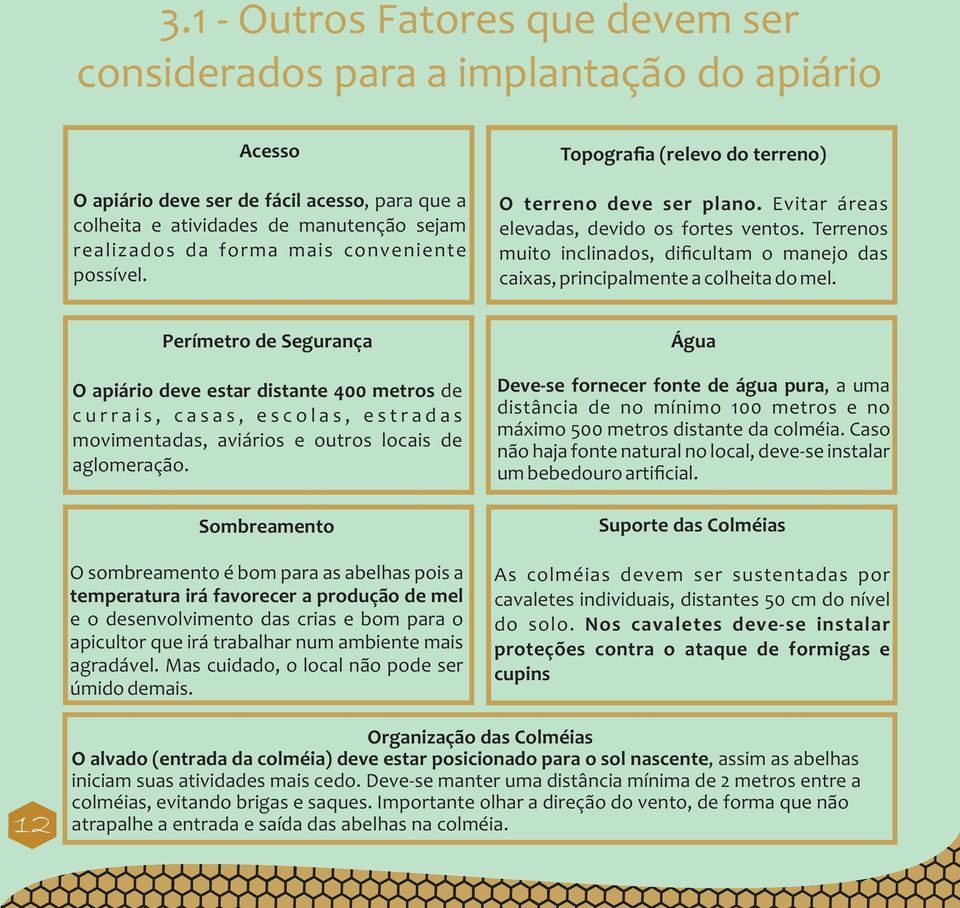 Terrenos muito inclinados, dificultam o manejo das caixas, principalmente a colheita do mel.