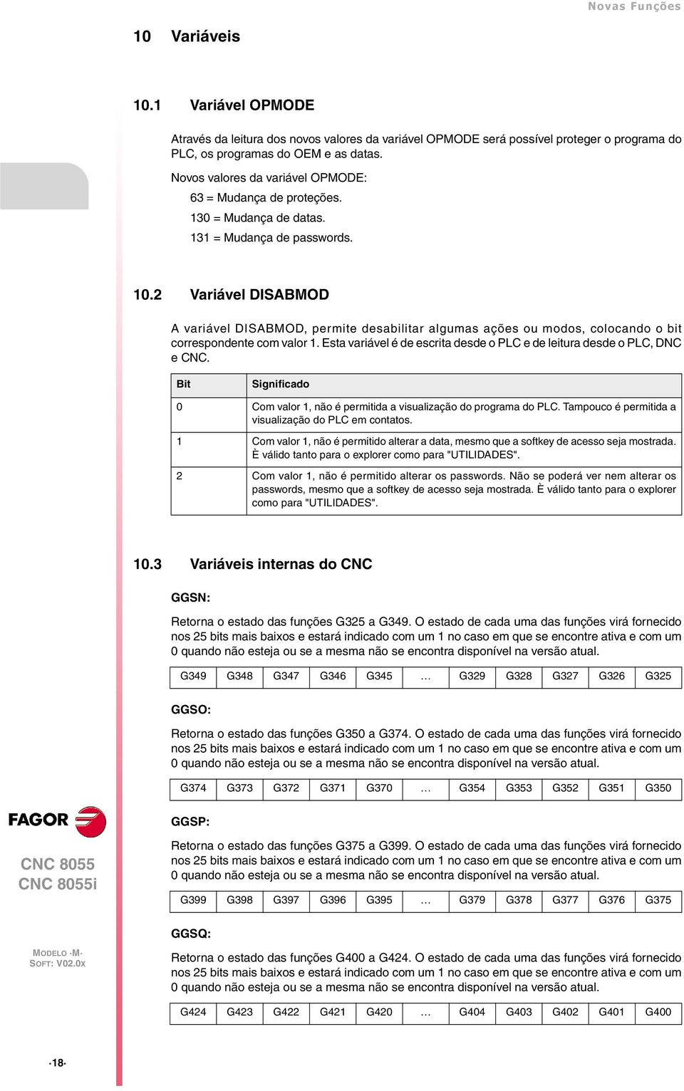 2 Variável DISABMOD A variável DISABMOD, permite desabilitar algumas ações ou modos, colocando o bit correspondente com valor 1.