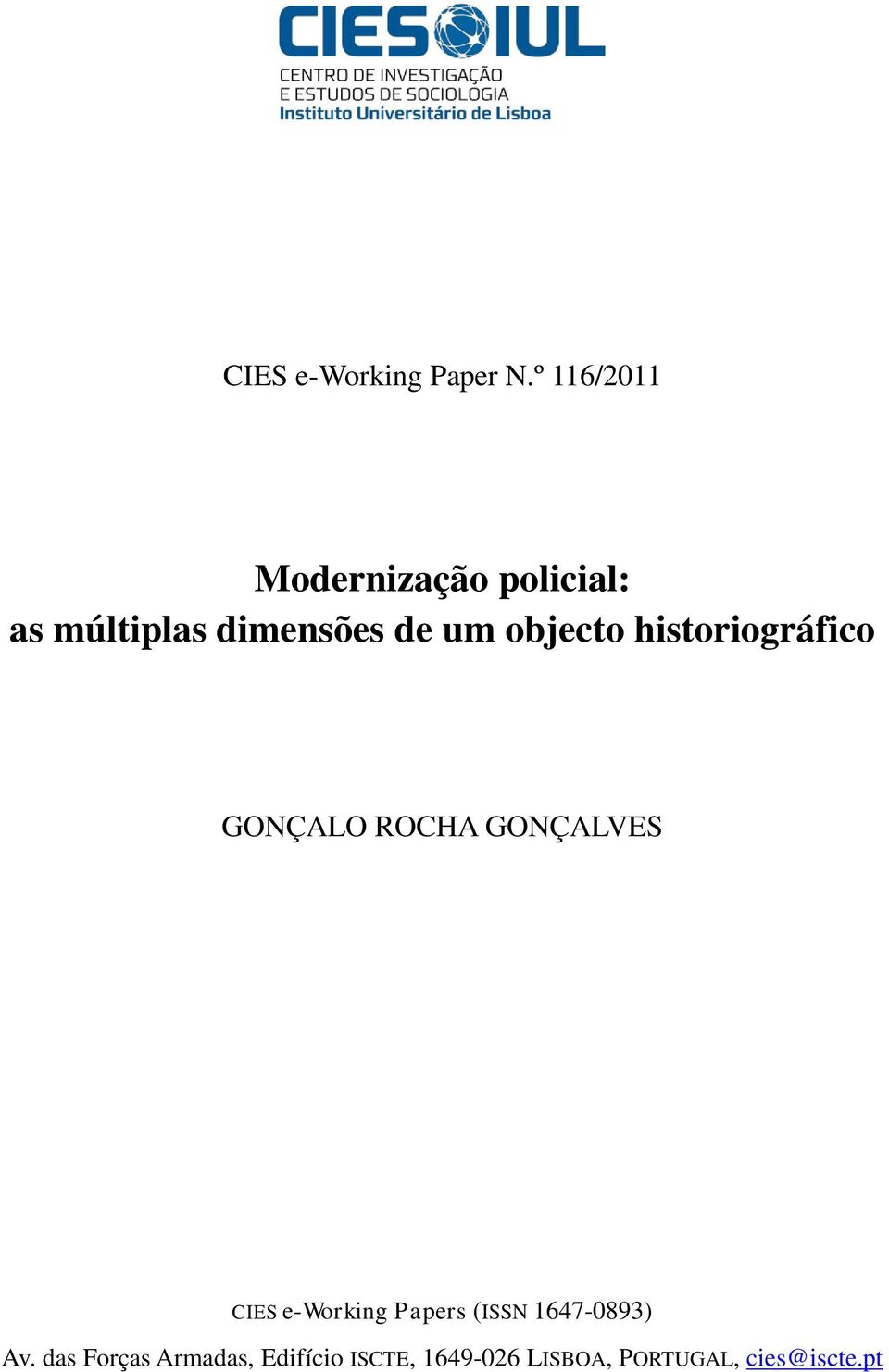 objecto historiográfico GONÇALO ROCHA GONÇALVES CIES e-working