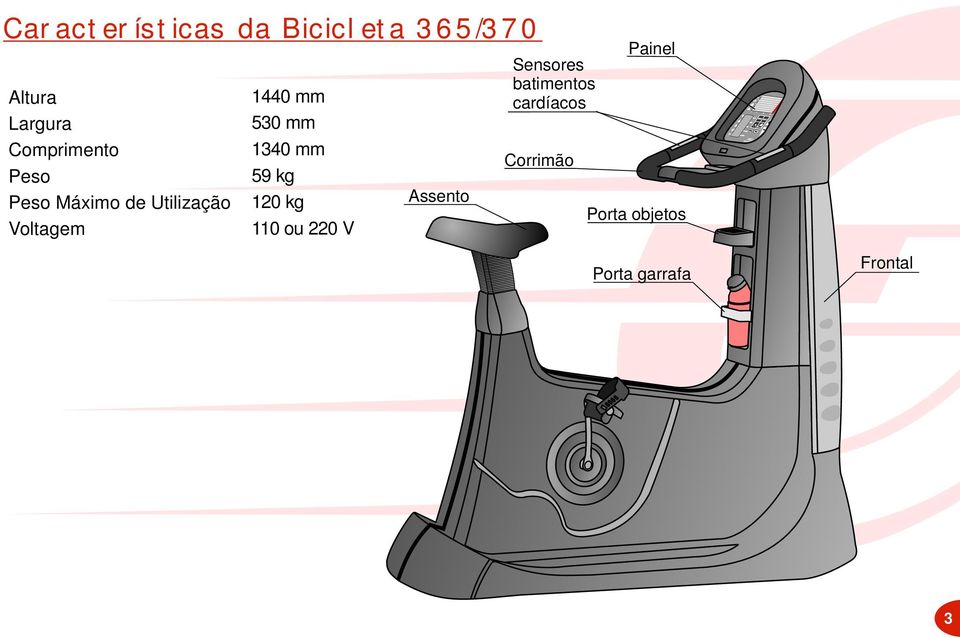 530 mm 1340 mm 59 kg 120 kg 110 ou 220 V Assento Sensores