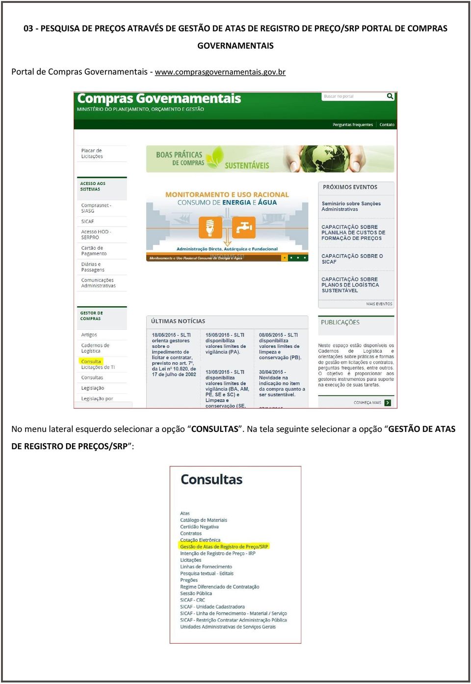 comprasgovernamentais.gov.br No menu lateral esquerdo selecionar a opção CONSULTAS.