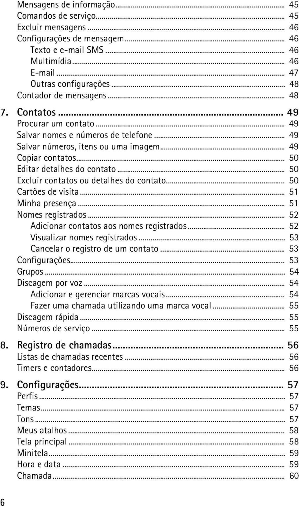 .. 50 Editar detalhes do contato... 50 Excluir contatos ou detalhes do contato... 50 Cartões de visita... 51 Minha presença... 51 Nomes registrados... 52 Adicionar contatos aos nomes registrados.